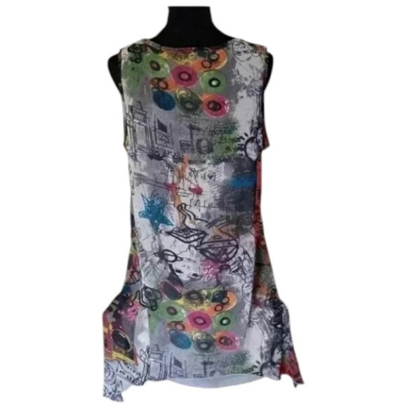 Papillon Blanc graffiti art print sleeveless top size M - Picture 8 of 11